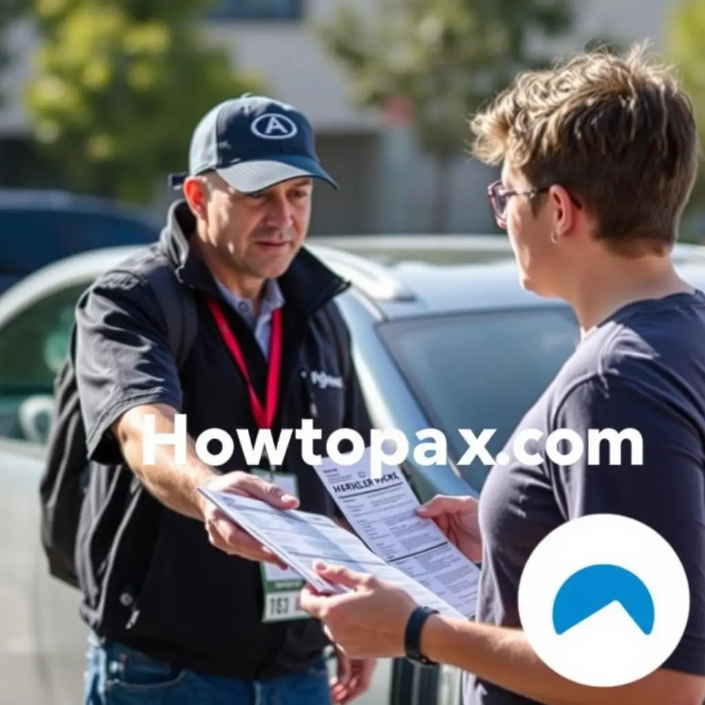 parking attendant, showing temporary registration papers