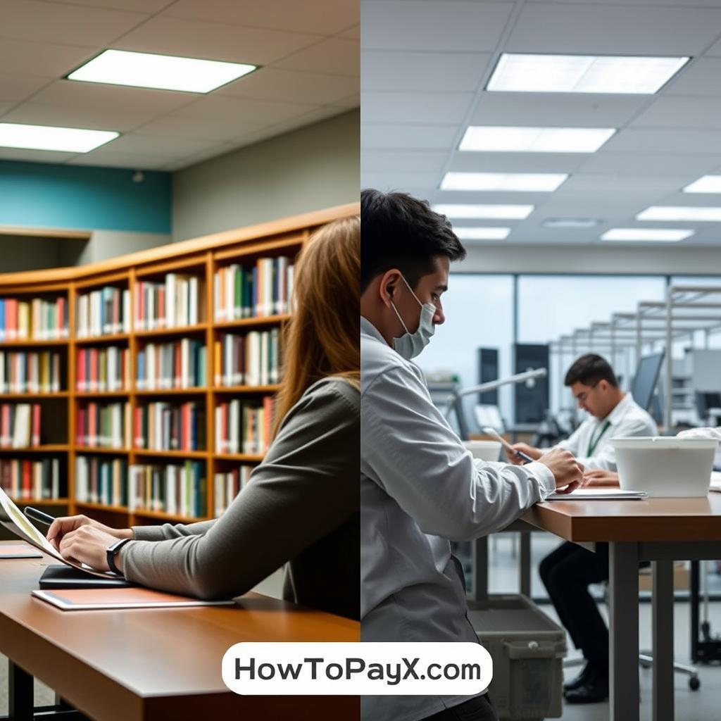 student studying in a library