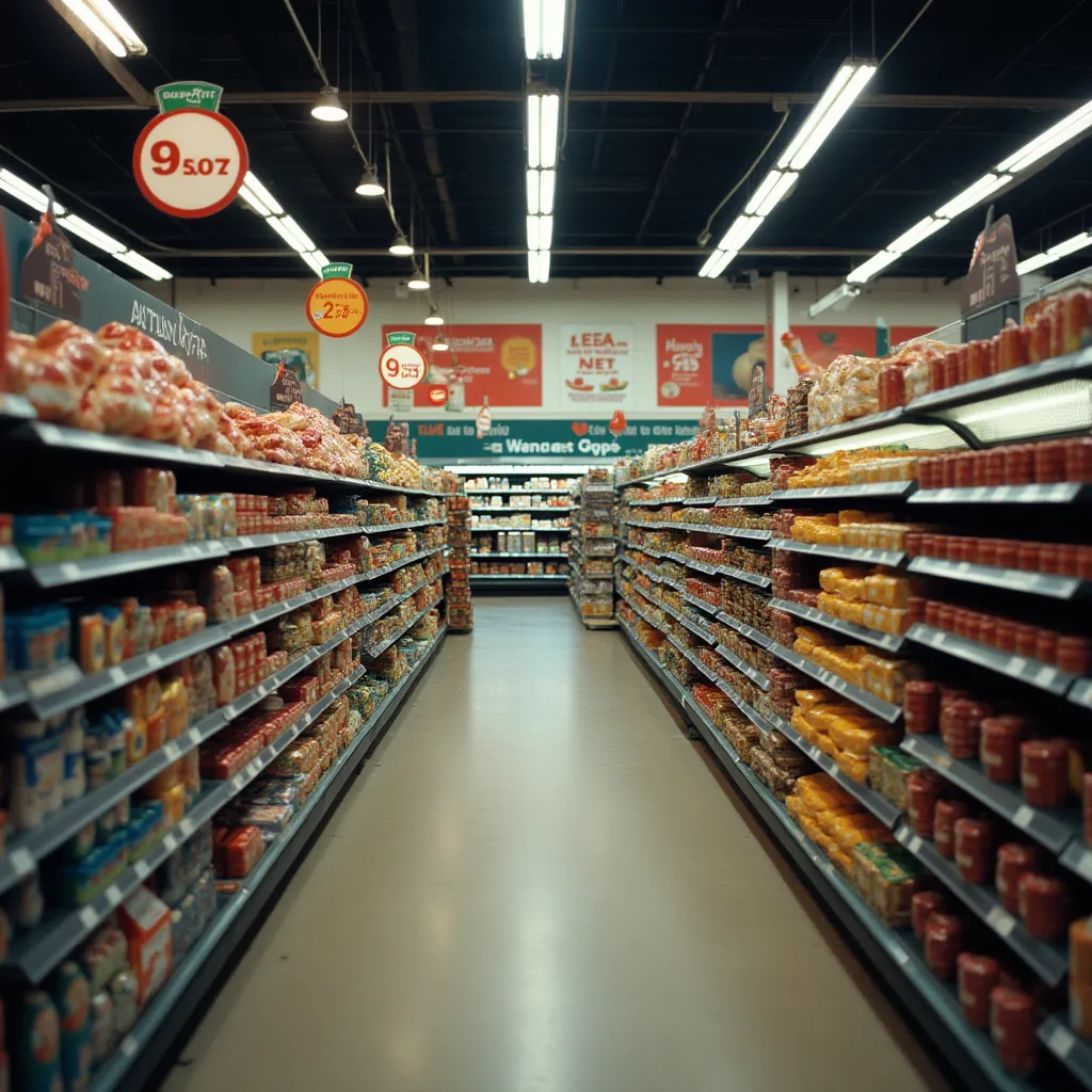 Interior of a ShopRite store with stocked shelves and empty aisles during late-night hours.